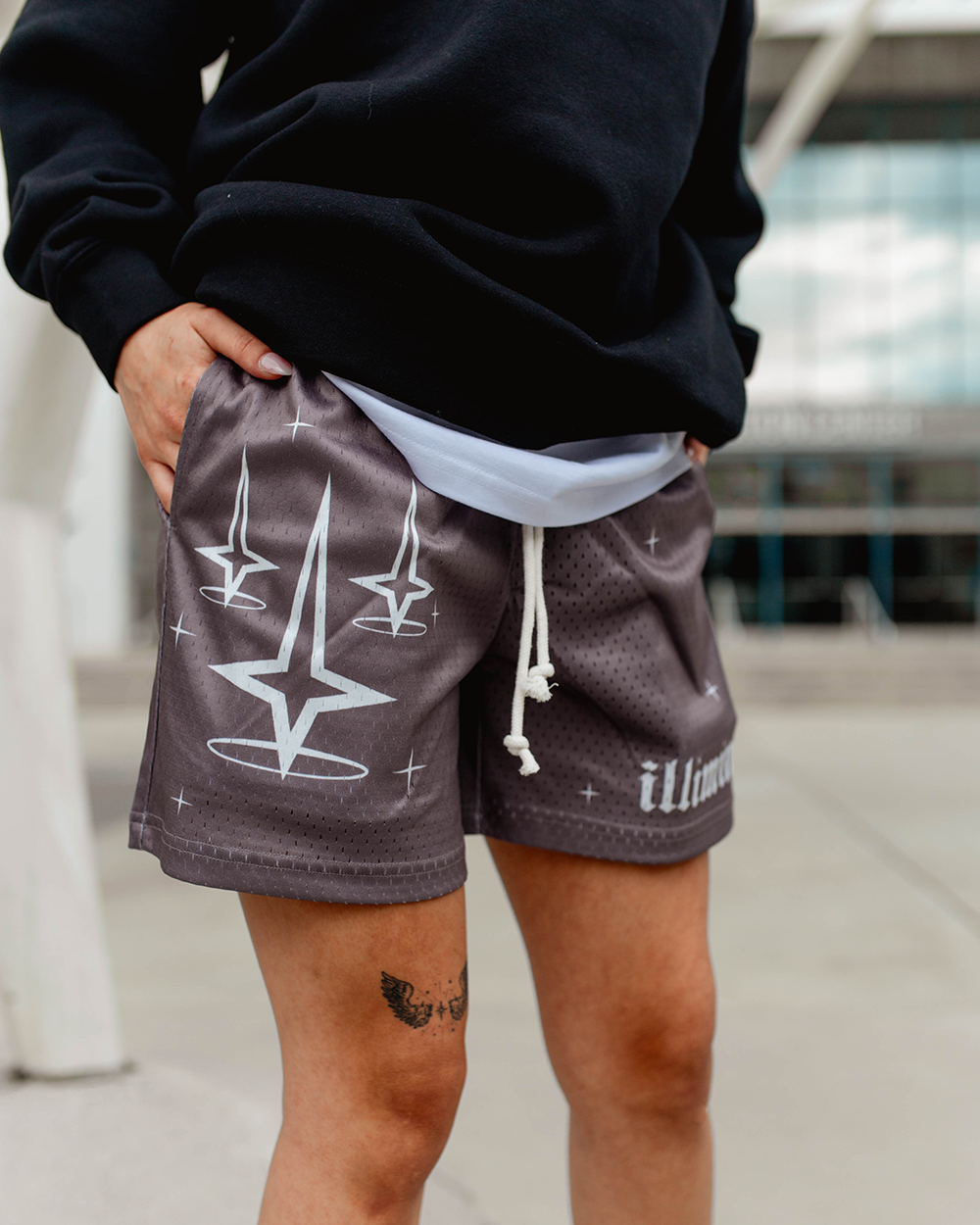 GREY MESH ILLIMINATE SHORTS