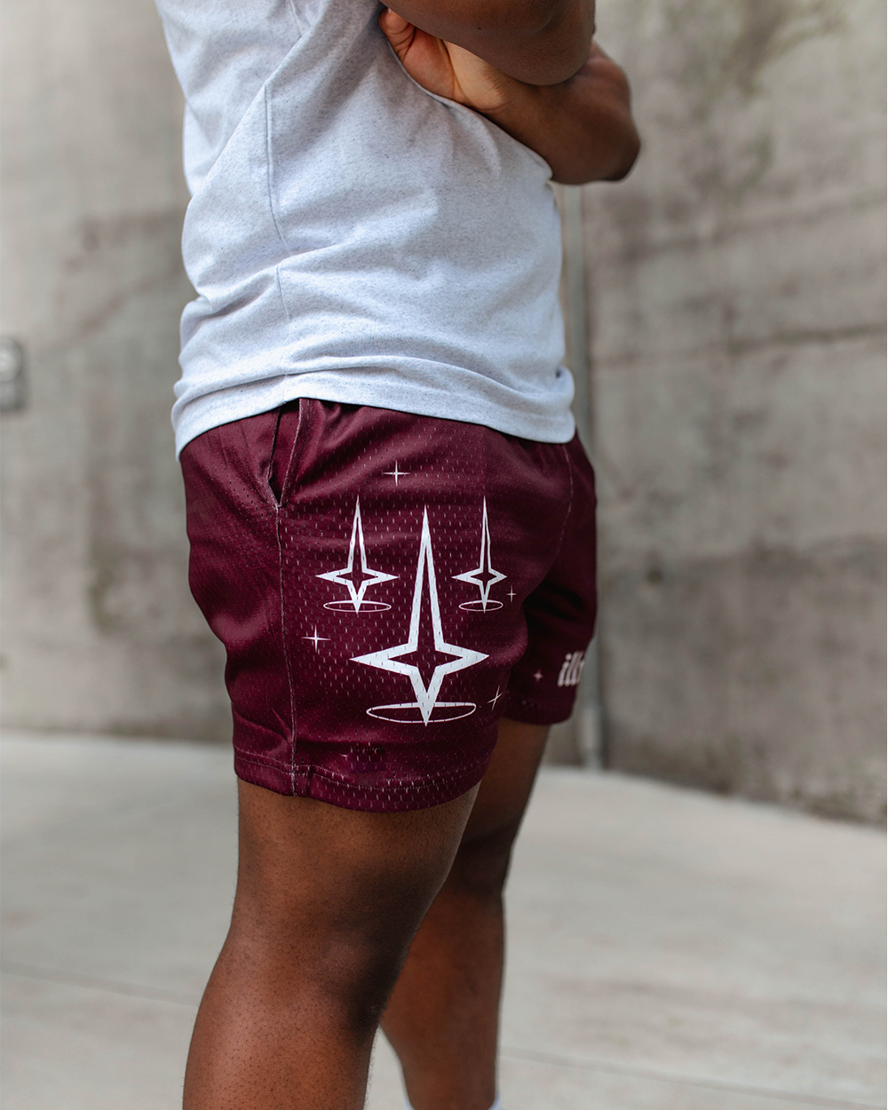 MAROON MESH ILLIMINATE SHORTS