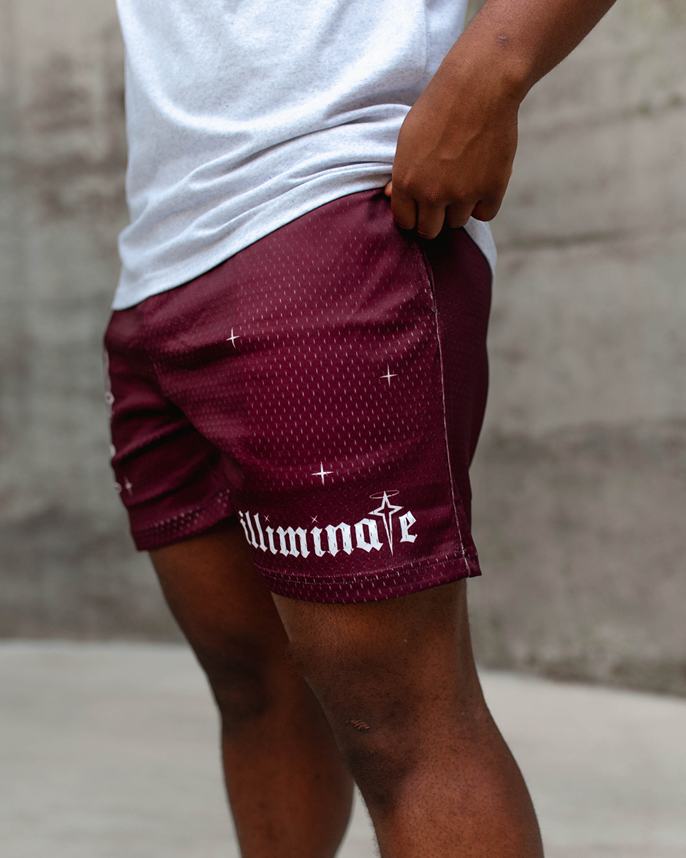 MAROON MESH ILLIMINATE SHORTS